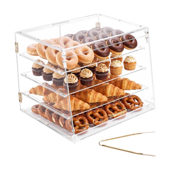 VEVOR Bakery Display Case, 4-Tier Commercial Countertop Pastry Display Case, Clear Acrylic Bread Box for Kitchen, Party Cake Cabinet with Magnetic Rear Door for Cookie Dessert Donut,20.9"x17.1"x16.3"