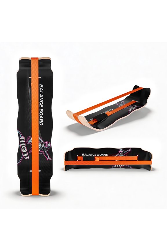 Balance Board, Wobble Board Trainer for Adults, Premium Wooden Curved Balance Training Equipment, Compact & Lightweight for Core Workouts, Standing Desk Exercise, Home Gym, Yoga, Black & Orange