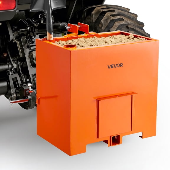 VEVOR Ballast Box, 3-Point Category 1 Tractor Ballast of 800 lbs Capacity, with Standard 2 Inch Hitch Receiver, Heavy-Duty Steel 5 ft Large Volume Durable Loader Attachment with Sliding Door, Orange