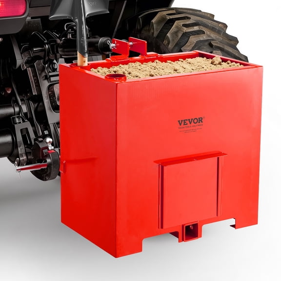 VEVOR Ballast Box, 3-Point Category 1 Tractor Ballast of 800 lbs Capacity, with Standard 2 Inch Hitch Receiver, Heavy-Duty Steel 5 ft Large Volume Durable Loader Attachment with Sliding Door, Red