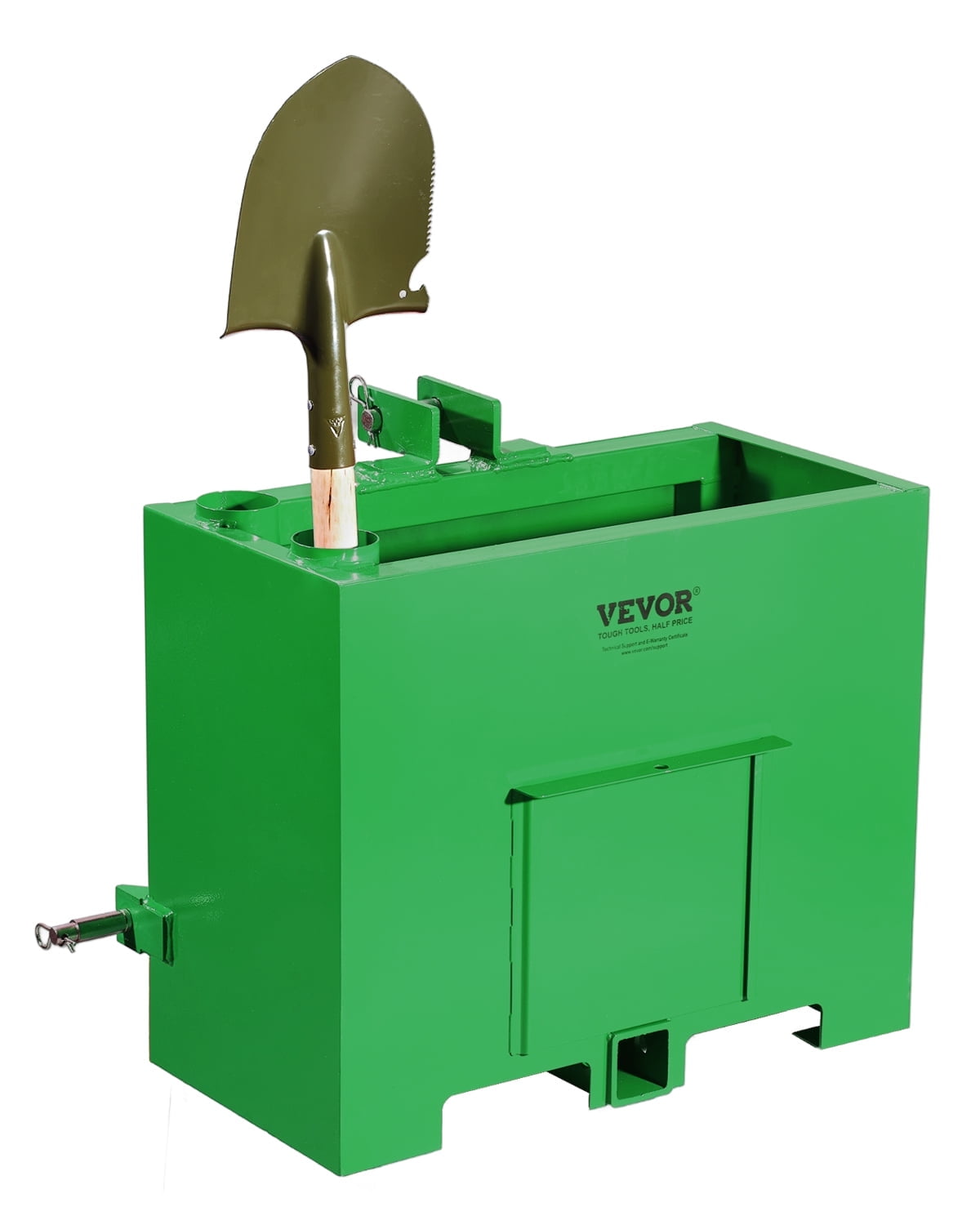 VEVOR Ballast Box, 3-Point Category 1 Tractor Ballast of 800lbs Capacity, for 2 Inch Hitch Receiver, Heavy-Duty Steel 4.3 ft³ Large Volume Loader Attachment with Sliding Door, Green
