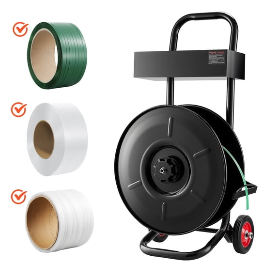 VEVOR Banding Strapping Cart, Fit for PET / PP / Polyester Strapping Coils with 8 inches Core Size, Heavy Duty Strapping Dispenser Equipped with Upgrade Brake System, Built-in Spacious Tray for Tools