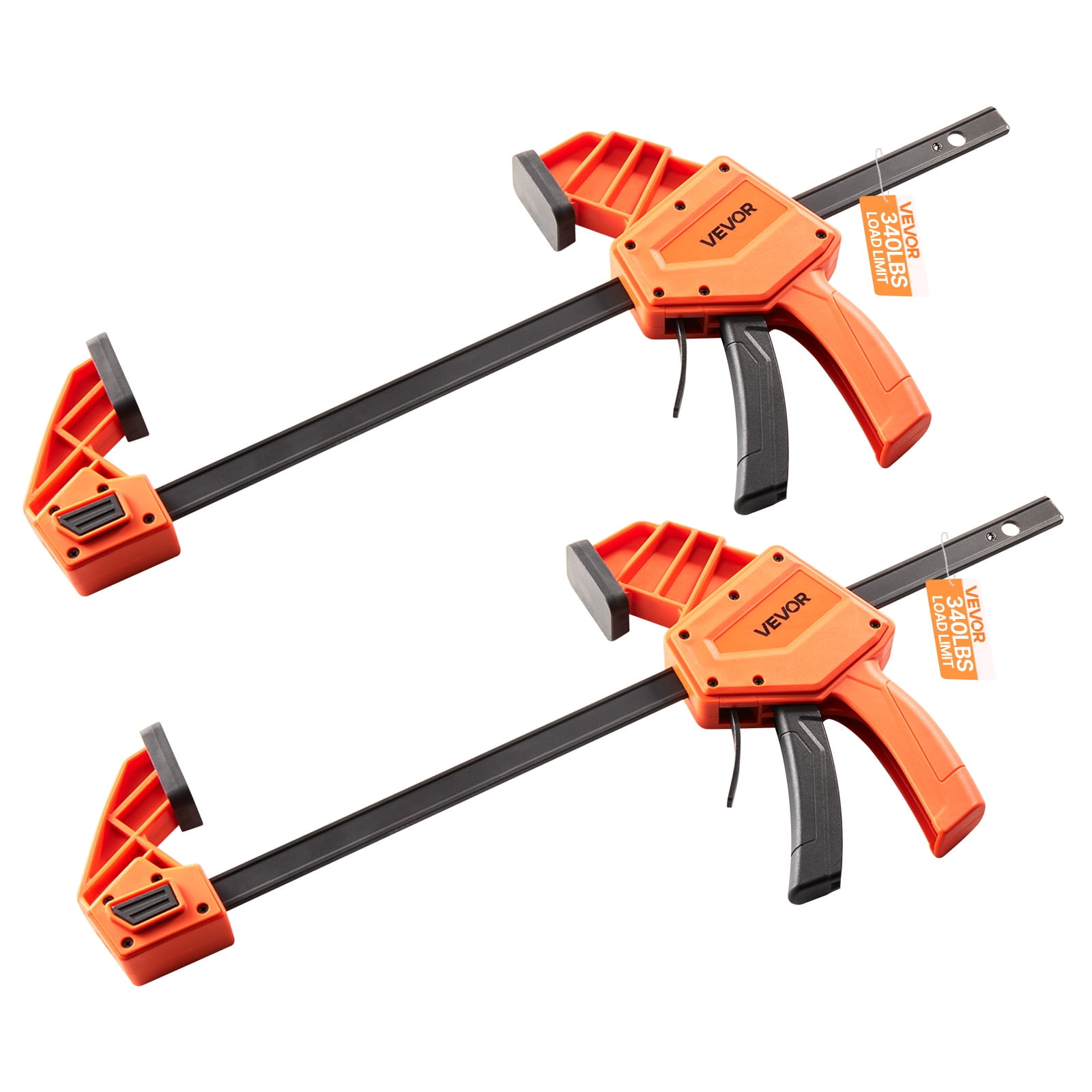 VEVOR Bar Clamps for Woodworking, 2-Pack 12 inch One-Handed Clamp/Spreader, Quick-Grip F-Clamp with 340 lbs Load Limit,Premium Plastic and Carbon Steel, for Woodworking Metal working,Orange + Black