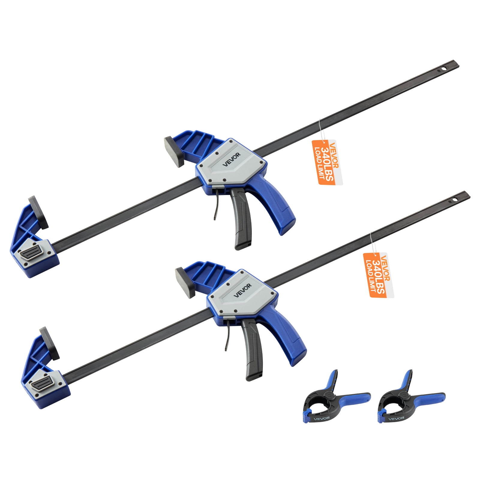 VEVOR Bar Clamps for Woodworking,2-Pack 24 inch One-Handed Clamp/Spreader, Quick-Grip F-Clamp with 340 lbs Load Limit,Premium Plastic and Carbon Steel,for Woodworking Metal working,Blue + Black