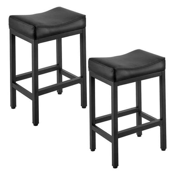 VEVOR Bar Stool Set of 2, PU Leather Counter Height Stools, 25 inch Barstool with Saddle-Seat and Metal Legs, Easy Assembly Backless Bar Chair, Island Barstools for Kitchen, Dining Room, Caf