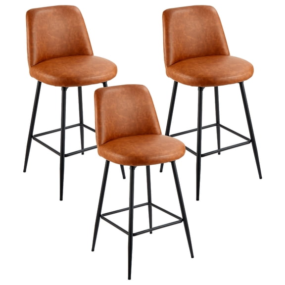 VEVOR Bar Stool Set of 3, 27 inch Counter Height Swivel Stools, Modern PU Leather Counter Barstool with Backrest and Metal Legs, Armless Bar Chair, Island Barstool for Kitchen, Dining Room