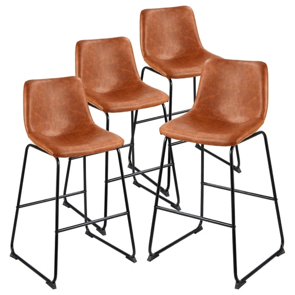 VEVOR Bar Stool Set of 4, 26 inch Counter Height Stools, Modern PU Leather Counter Barstool with Backrest, Metal Legs,Easy Assembly Armless Bar Chair,Island Barstool for Kitchen,Dining Room,Brown