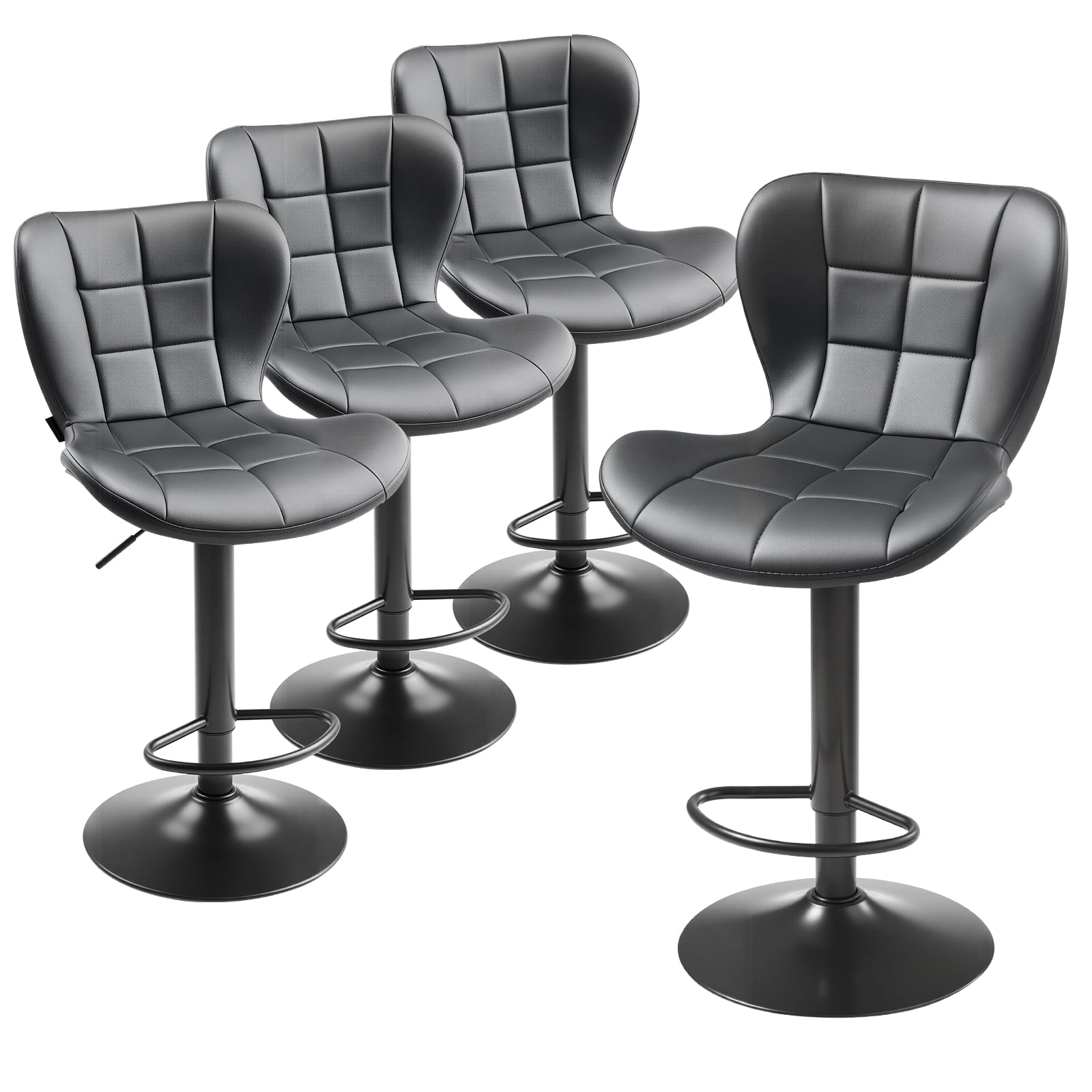 VEVOR Bar Stool Set of 4,Modern PU Leather Counter Height Stools,Swivel Kitchen Barstool with Back and Footrest, Height Adjustable Armless Bar Chair, Island Barstools for Kitchen, Dining Room, Black