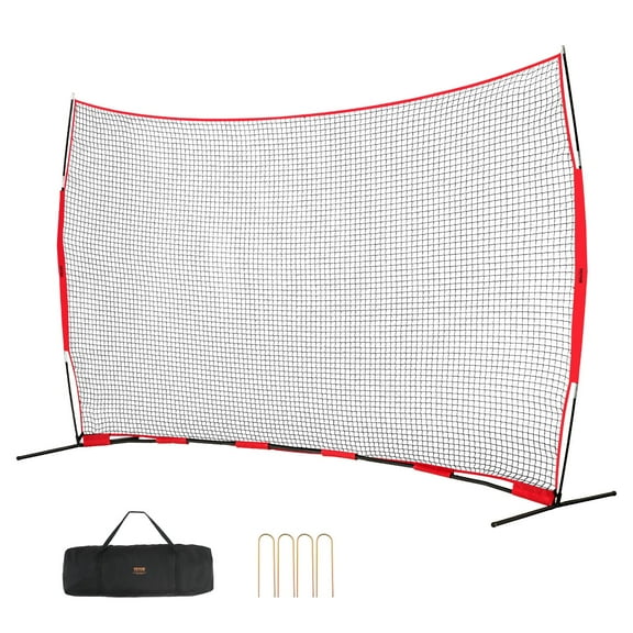 VEVOR Barricade Backstop Net, 16x10 ft Ball Sports Barrier Netting, Portable Practice Equipment with Carry Bag, Protection Screen for Baseball Softball Soccer Hockey Training, for Backyard