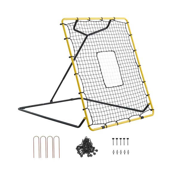 VEVOR Baseball Softball Rebounder Net 4 x 4.5 ft Pitch Back Trainer Target, 4 Adjustable Angles with Strike Zone, Steel Frame, Bounce Back Net for Pitching & Fielding Training, Return Practice