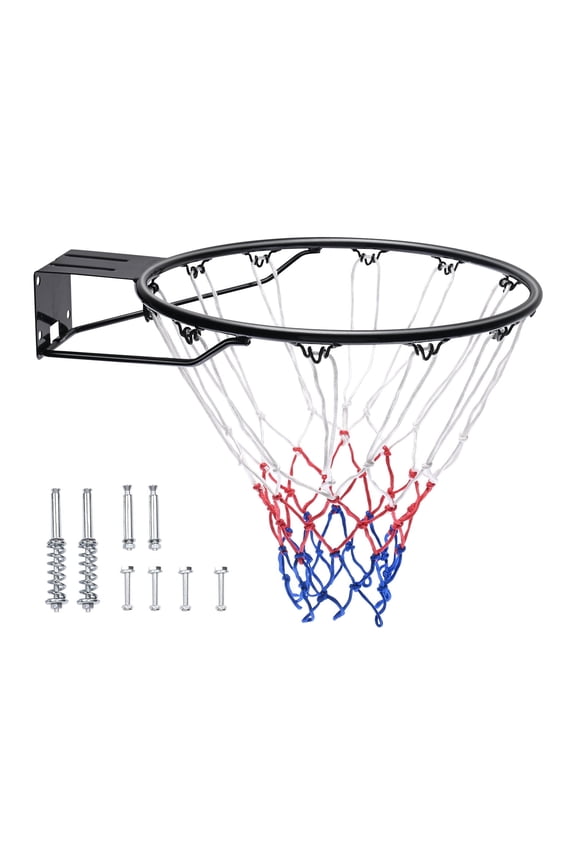 Basketball Rim, Wall Door Mounted Basketball Hoop, Heavy Duty Q235 Basketball Flex Rim Goal Replacement with Net and Double Spring, Standard 18" Indoor Outdoor Hanging Hoop for Kids Adults