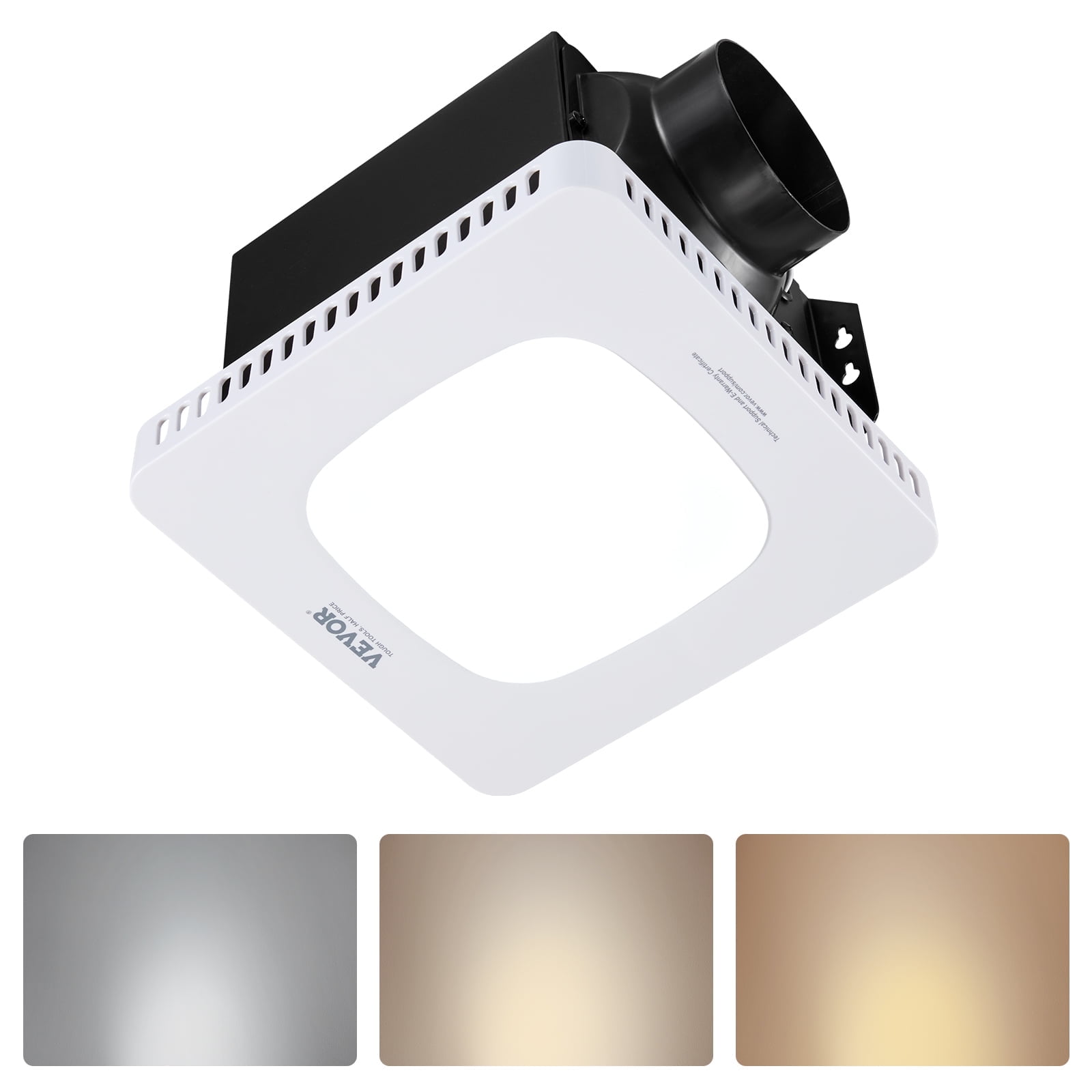 VEVOR Bathroom Exhaust Fan with LED Light, 80-110-130 CFM Bathroom Vent Three Gear Color Temp, 1.5 Sones Low-Noise, Premium AC Motor Ceiling Fan for Laundry Room, Storage Room, Home Ventilation,White