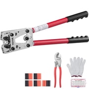 VEVOR Battery Cable Lug Crimping Tool, 10-1/0AWG with Cable Cutter and 48PCS Copper Ring Terminals, 6 Wire Sizes Crimping Die and 100pcs Heat Shrink Tubes, for Heavy Duty Wire Lugs