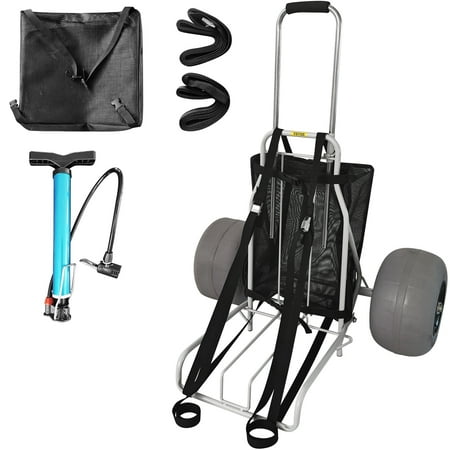 VEVOR Beach Carts for the Sand, w/ 12" TPU Balloon Wheels, 165Lbs Loading Capacity Folding Sand Cart & 29.5" to 49.2" Adjustable Height, Heavy Duty Cart for Picnic, Fishing, Beach