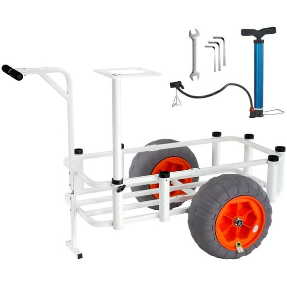 VEVOR Beach Fishing Cart, 350 lbs Load Capacity, Fish and Marine Cart with Two 16" Big Wheels PU Balloon Tires for Sand, Heavy-Duty Aluminum Pier Wagon Trolley with 8 Rod Holders for Fishing