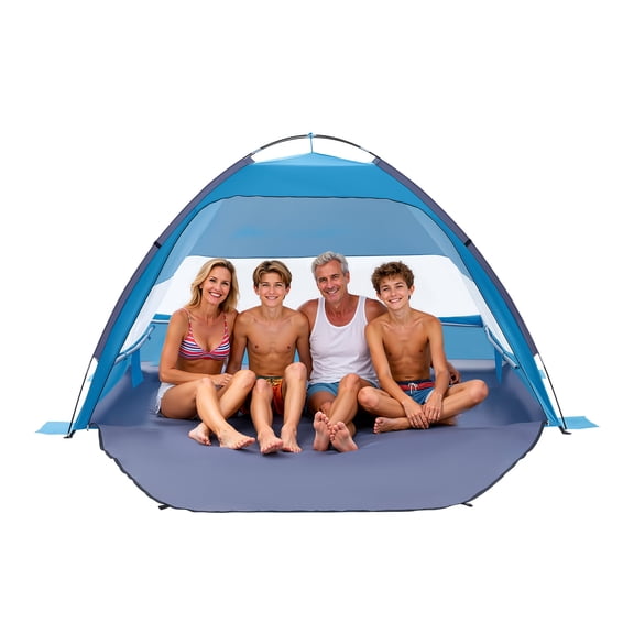 VEVOR Beach Tent Sun Shelter for 4 Person, UPF 50+ Protection, Portable Sun Shade Canopy with Carrying Bag & Sand Pockets, Lightweight and Easy Setup Beach Umbrella for Camping Fishing Outdoor Picnic