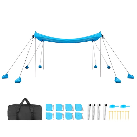 VEVOR Beach Tent Sun Shelter, UPF50+ Sun Protection, 6.6 ft Tall, 10x10 ft, Easy Pop Up Beach Canopy with 8 Sandbags, Stability Poles, Sand Shovels, Portable Shade for Family Outings, Camping,Fishing