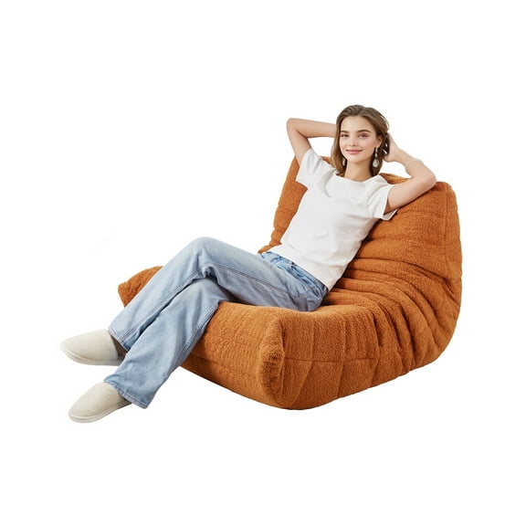 VEVOR Bean Bag Chair, L-Shaped Bean Bag Chair with Soft Armrests and Storage Pocket, 25D Memory Foam Filled with Soft Teddy Velvet Cover, Bean Bag for Bedroom or Playroom, Brown