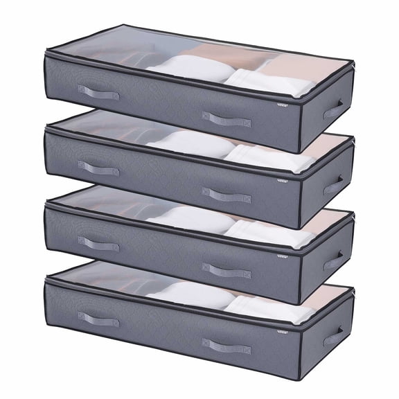 VEVOR Under Bed Storage with Clear Lids, 39.2 x 19.7 x 7.1 Inch, 90L Large Underbed Clothes Storage Containers, Low Profile Under Bed Drawer Shoe Organizer Bins Box for Blanket Shoe Bedroom, 4 Pack