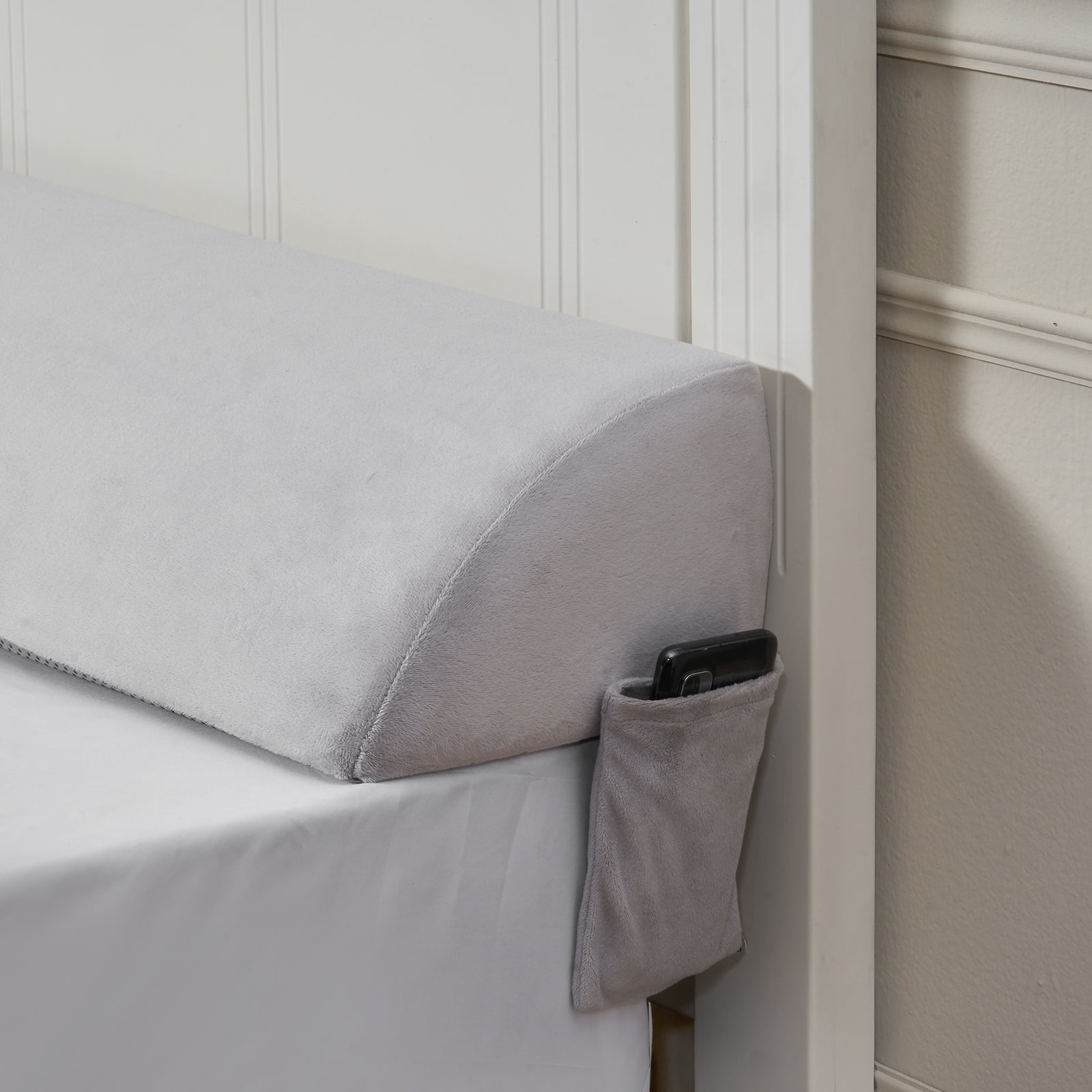 VEVOR Bed Wedge Pillow for Headboard, King Size,76"x10"x6" Bed Gap Filler, Fill 0-7" Gap Between Headboard and Mattress,Soft Plush Mattress Wedge Headboard Pillow with Side Pocket,for Backrest Gray