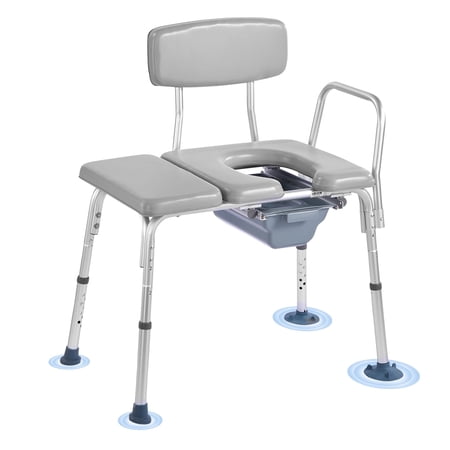 VEVOR Bedside Commode Chair, 500 lbs Weight Capacity,4-in-1 Portable Toilet and Raised Toilet Seat with Padded Seat and Backrest,Detachable 5L Bucket,Adjustable Height Adult Potty Chair for Seniors