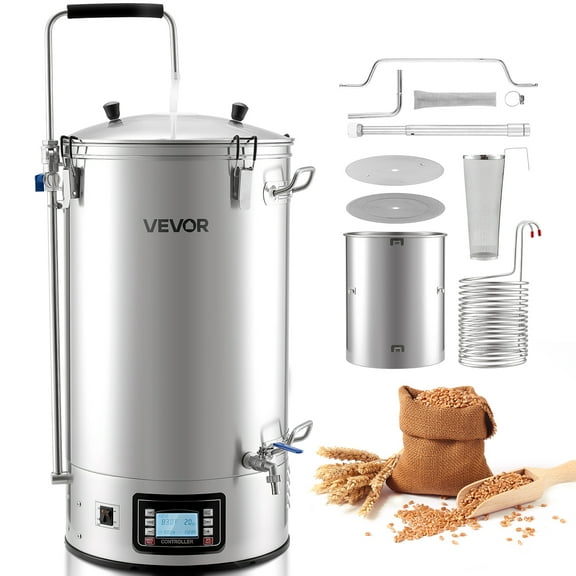 VEVOR Beer Brewing Equipment, 16 Gal/60L Beer Maker with Anti-Burn Pump and Wort Chiller,3000W All-in-One Home Brewing Kit with Digital Control, Recipe Memory & Timer, Removable mesh strainer