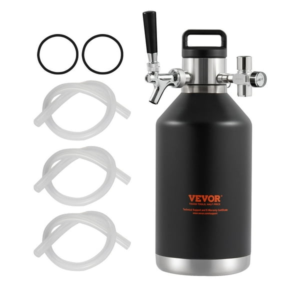 VEVOR Beer Growler Tap System, 128Oz 4L Mini Keg, 304 Stainless Steel Pressurized Beer Growler, Keg Growler with Pressure Display, CO2 Regulator Faucet, Leak-Proof Ring For Draft, Homebrew
