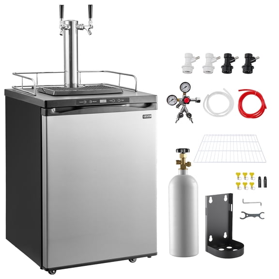 VEVOR Beer Kegerator, Dual Tap Home Draft Beer Dispenser for Ball Lock, Full Size Keg Refrigerator with 5lbs CO2 Tank, Hold 2 Sixth / 2 Slim / 3 Ball lock keg, 162L