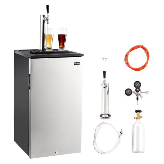 VEVOR Beer Kegerator, Single Tap Commercial Draft Beer Dispenser for D system, Refrigerator With Shelves, Hold 1 Sixth Keg, 2.5lbs CO2 Tank, 92L