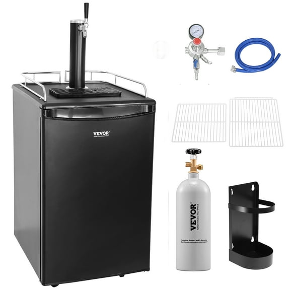 VEVOR Beer Kegerator, Single Tap Draft Beer Dispenser, Full Size Keg Refrigerator with Shelves, CO2 Cylinder, Drip Tray & Rail, 32°F- 50°F Temperature Control, Holds 1/6, 1/4, 1/2 Barrels, Black