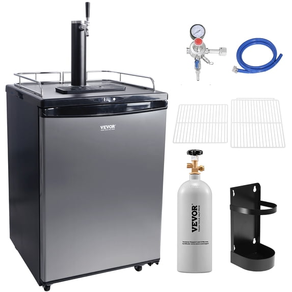 VEVOR Beer Kegerator, Single Tap Draft Beer Dispenser, Full Size Keg Refrigerator With Shelves, CO2 Cylinder, Drip Tray & Rail, 32°F- 75.2°F Temperature Control, Holds 1/6, 1/4, 1/2 Barrels, Silver