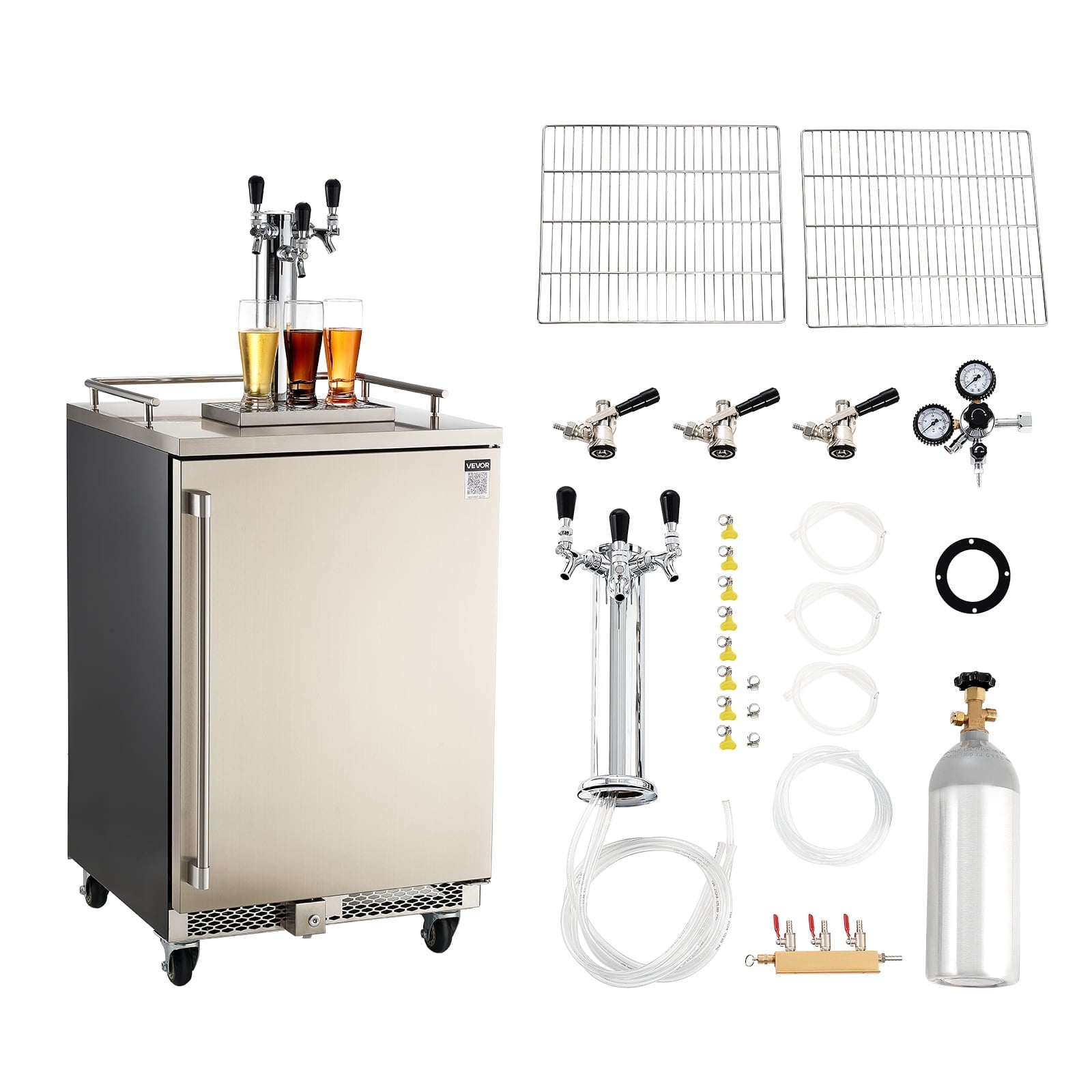 VEVOR Beer Kegerator, Triple Tap Commercial Draft Beer Dispenser for D system, Full Size Keg Refrigerator with 5lbs CO2 Tank, Hold 3 Sixth / 2 Slim / 3 Ball lock keg, 160L