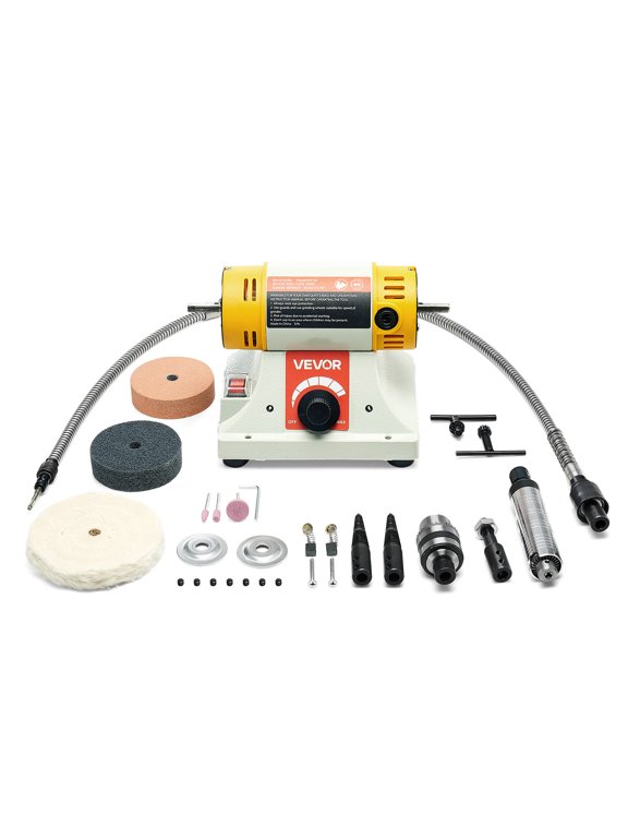 Bench Buffer Polisher, 1/2HP Polishing Buffing Machine, 0 to 8000RPM Benchtop Polisher Grinder with 4" Cloth Wheel, 3" Grinding Wheel & 3" Fiber Wheel for Metal, Jewelry, Wood and Plastic