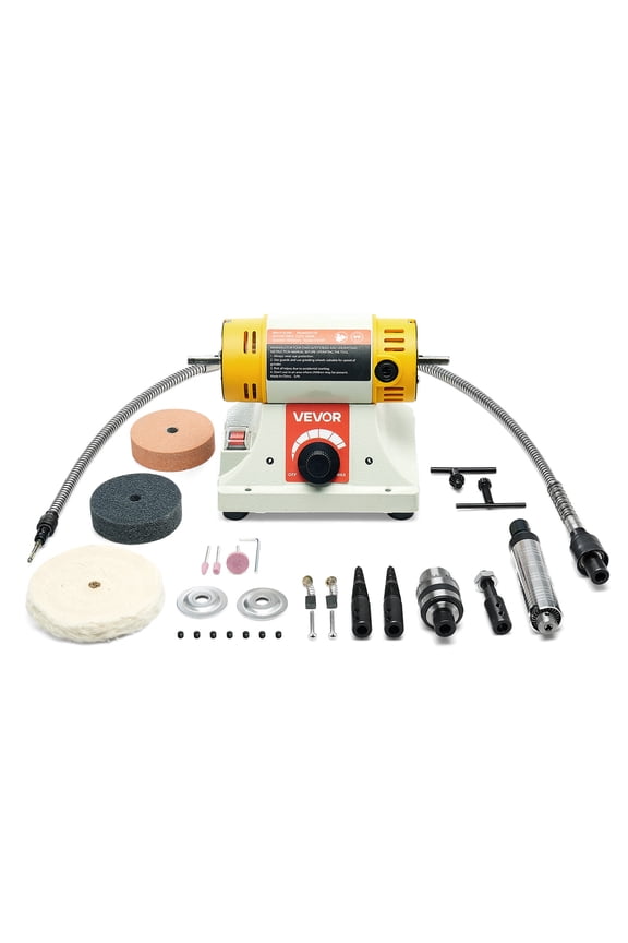 Bench Buffer Polisher, 1/2HP Polishing Buffing Machine, 0 to 8000RPM Benchtop Polisher Grinder with 4" Cloth Wheel, 3" Grinding Wheel & 3" Fiber Wheel for Metal, Jewelry, Wood and Plastic