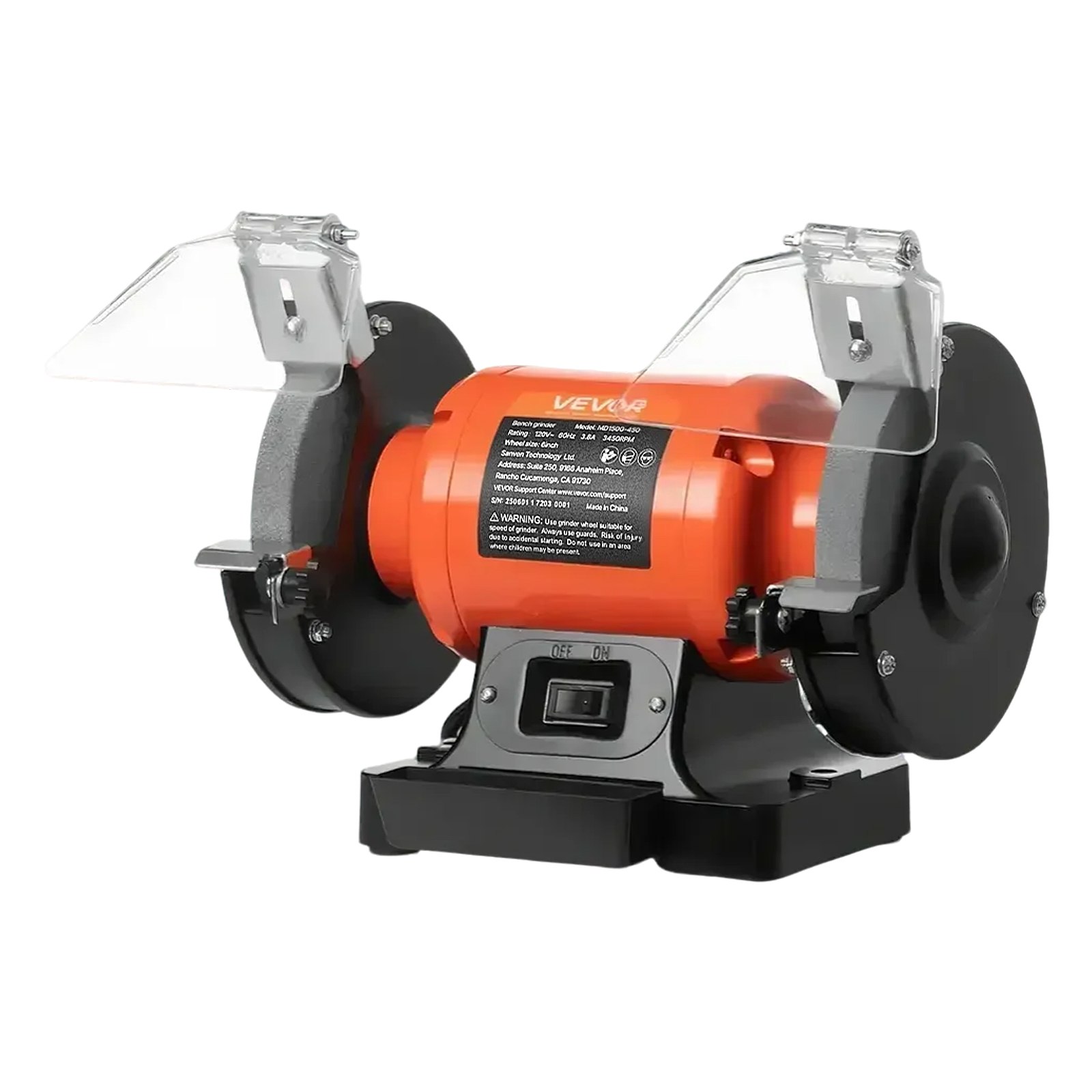 VEVOR Bench Grinder,6-inch Single Speed Bench Grinder,3450RPM High-Speed Table Grinders with 450W 3.8A Induction Motor, 36/60-Grit Grinding Wheel & Adjustable Eye Shield for Fast Sharpening Grinding