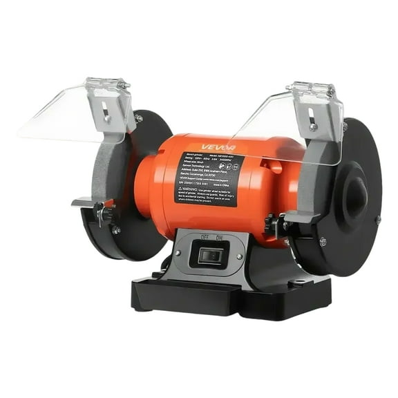 VEVOR Bench Grinder,6-inch Single Speed Bench Grinder,3450RPM High-Speed Table Grinders with 450W 3.8A Induction Motor, 36/60-Grit Grinding Wheel & Adjustable Eye Shield for Fast Sharpening Grinding