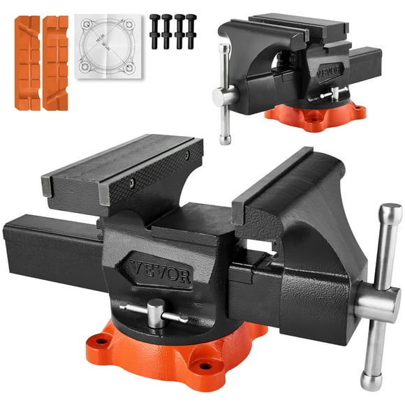 VEVOR Bench Vise, 8" Jaw Width, 8" Max Jaw Opening Multipurpose Vise with 360° Swivel Locking Base, 3.7" Throat Depth, Heavy Duty Ductile Iron Workbench Vise, Two-Way Jaws Clamping  Round Pipes