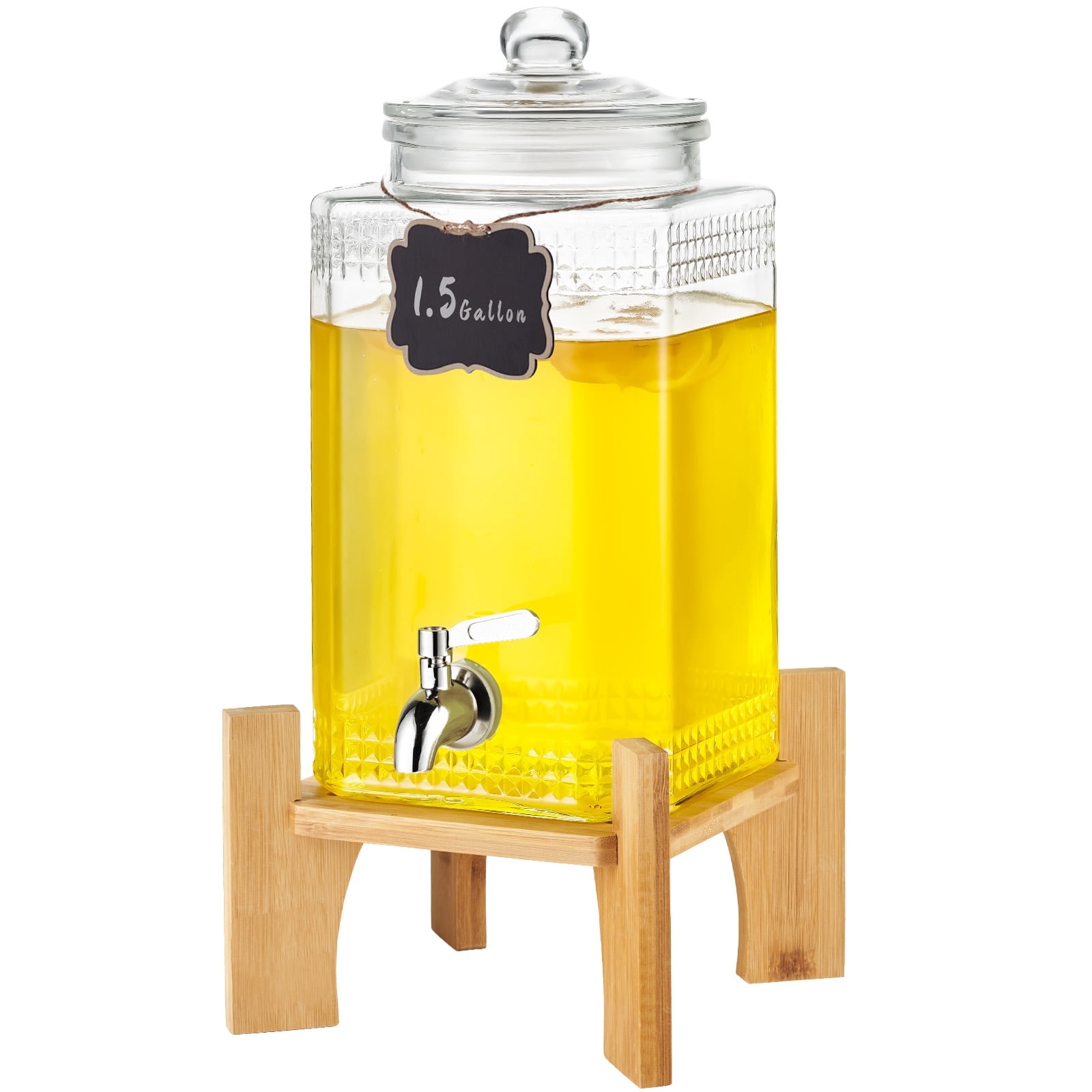 VEVOR Beverage Dispenser, 1.5 Gallon Drink Dispensers for Parties, 2PC,Glass Juice Dispenser with Stand,Stainless Steel Spigot,Iced Tea Lemonade Juice Water Dispenser,for Restaurants,Hotels,Parties