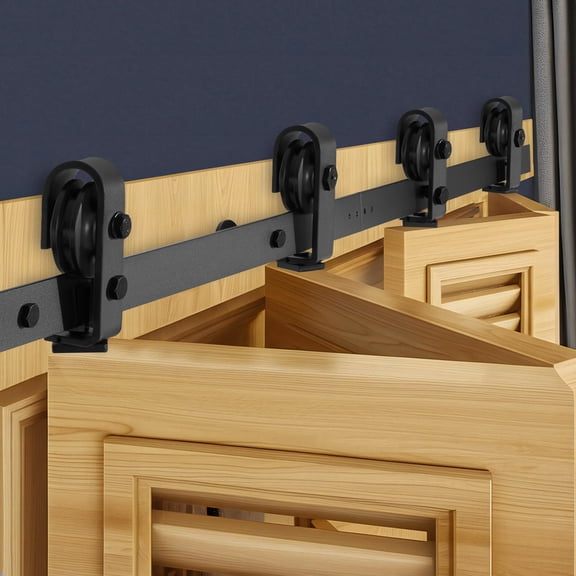 VEVOR Bi-Folding Sliding Barn Door Hardware Track Kit, 52" Top Mount Track Kit, Slide Smoothly & Quietly, Heavy Duty, Easy to Install, Suitable for Four 12" Closet Pantry Laundry Doors (Not Included)
