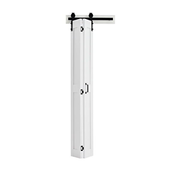 VEVOR Bifold Barn Door, 24" x 84", MDF Bi-Fold Sliding Closet Doors, Hardware Kit Included, H-Frame Space-Saving Design, Need to Assemble, for Bedroom, Living Room, Wardrobe and Room Divider, White