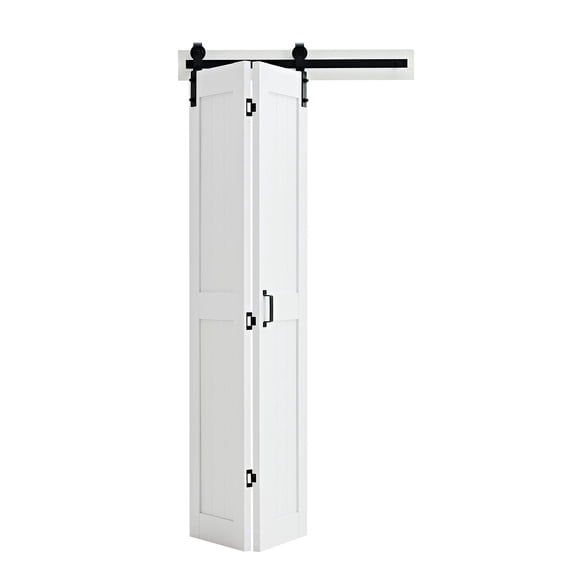 VEVOR Bifold Barn Door, 36" x 84", MDF Bi-Fold Sliding Closet Doors, Hardware Kit Included, H-Frame Space-Saving Design, Need to Assemble, for Bedroom, Living Room, Wardrobe and Room Divider, White