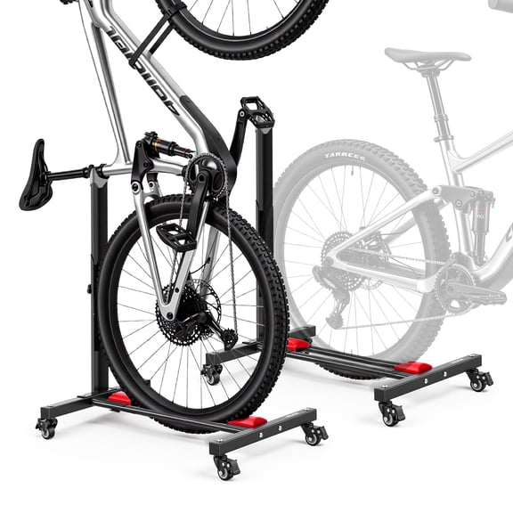 VEVOR Bike Stand 2 Pack, Freestanding Vertical & Horizontal Bike Storage Rack, with Lockable Casters, Height Adjustable Carbon Steel Upright Garage Bicycle Floor Stand, for 20-29 in Wheels, Black