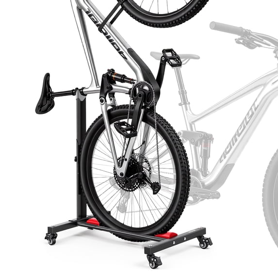 VEVOR Bike Stand, Freestanding Vertical & Horizontal Bike Storage Rack, with Lockable Casters, Height Adjustable Carbon Steel Upright Garage Bicycle Floor Stand, for 20-29 in Wheel Diameters, Black