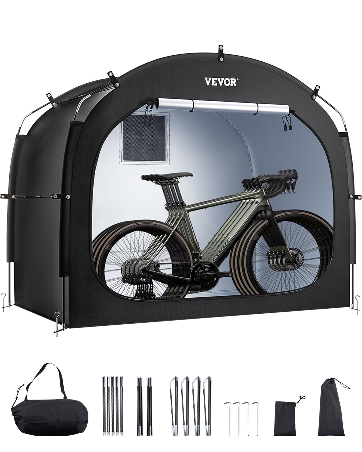 VEVOR Bike Storage Tent, 4 to 5 Bikes, Outdoor Spacious Bike Storage Tent with Ventilated Window, Waterproof Easy-to-Install Bike Tent with High Strength Fiberglass & Dual Zippers, Fit for Bicycle
