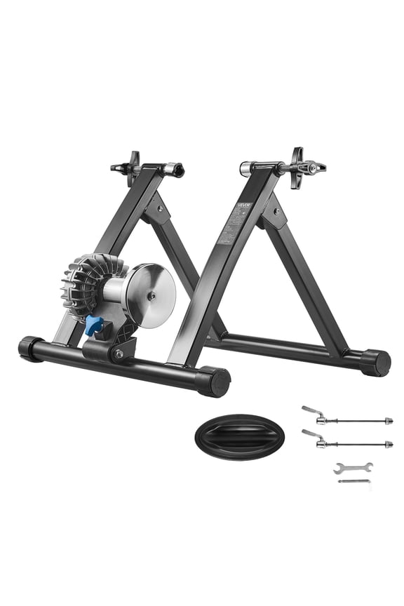 Bike Trainer, 26-29 Inch & 700C Wheels, Foldable Fluid Bicycle Stationary Trainer Stand for Indoor Exercise Riding with Quick Release Skewer & Front Wheel Riser Block, Fits Road Bikes, Black