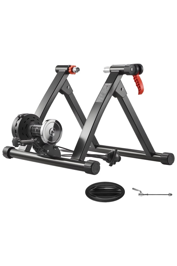 Bike Trainer, 6 Level Resistance, 26-29 in & 700C Wheels, Foldable Magnetic Bicycle Stationary Stand for Indoor Exercise Riding with Quick Release Skewer &Front Wheel Riser Block for Road Bikes