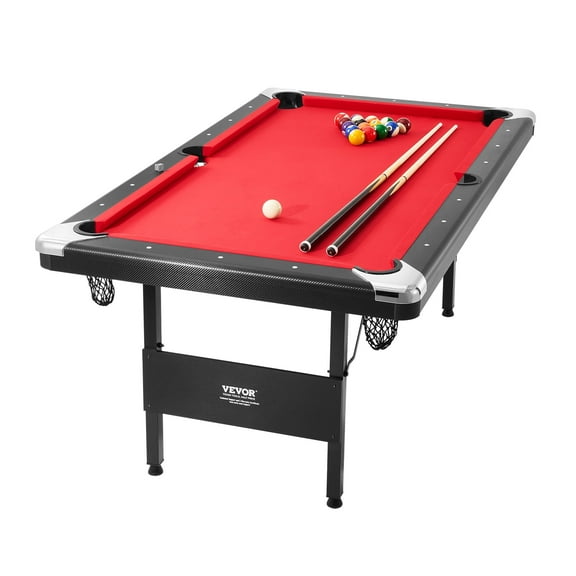 VEVOR Billiards Table, 6.3 ft Pool Table, Portable Foldable Space-Saving Table, Billiard Table Set Includes Balls, Cues, Chalks and Brush, Black with Red Cloth,Perfect for Family Game Room Kid Adult