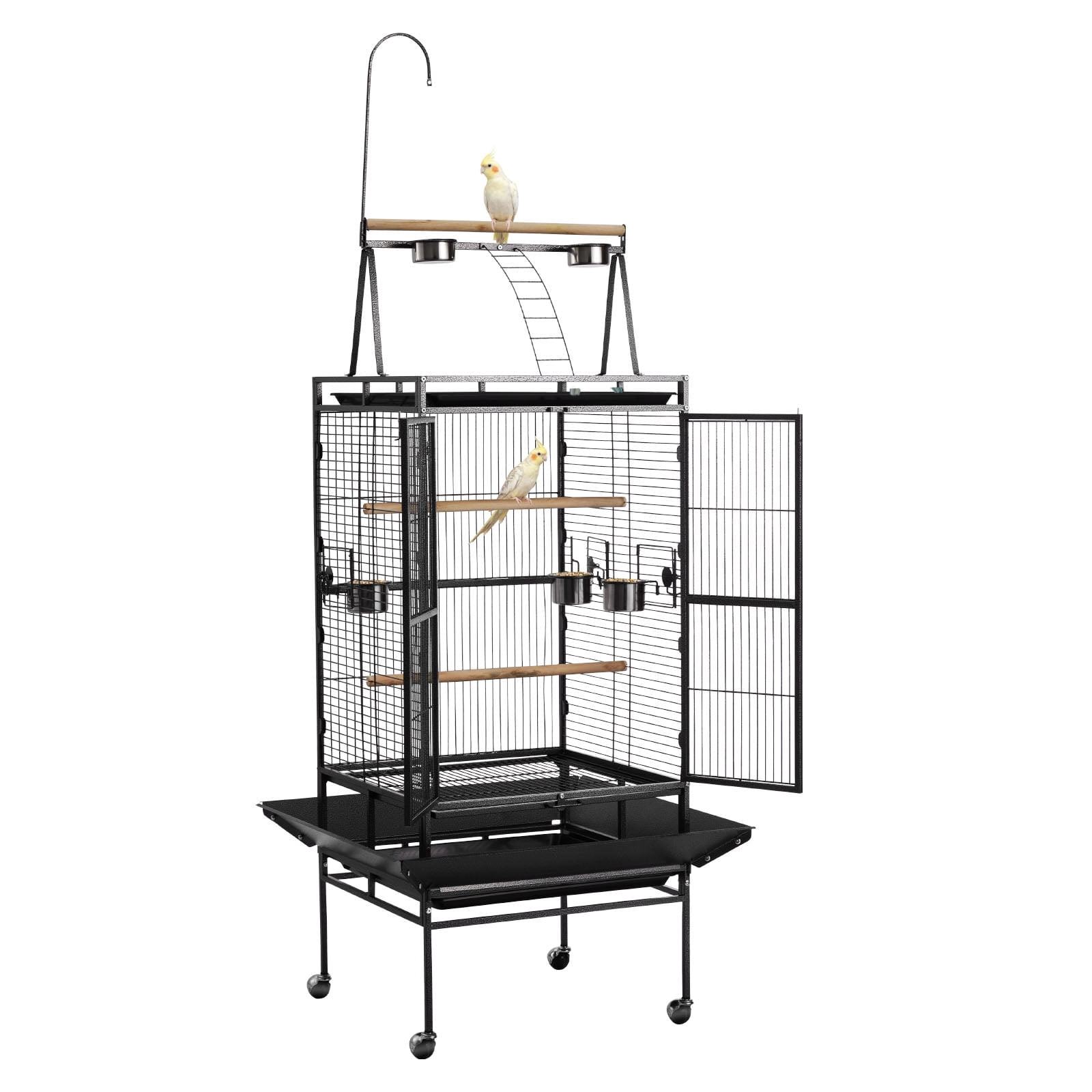 VEVOR Bird Cage, 32.7 x 31.1 x 82.7 inch, Open Flat Top, Wrought Iron Bird Flight Cage with Perches, Slide-Out Tray, Plastic Feeders, for Cockatiel, Monk Parakeet, African Grey Parrot