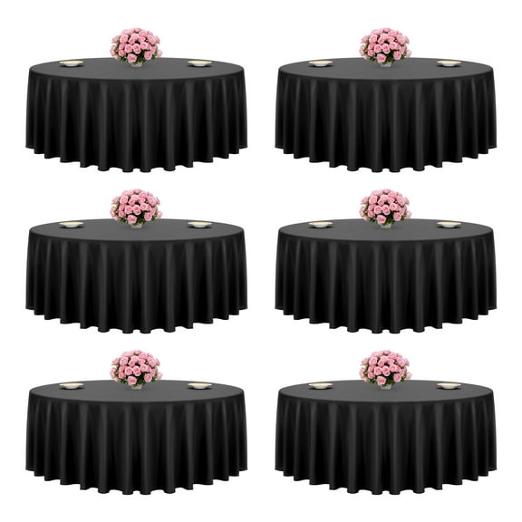 VEVOR Black Round Tablecloths 6 Pack, 120 Inches in Diameter, Stain- & Wrinkle- Resistant, Machine Washable Table Clothes, Polyester Fabric Table Covers for Wedding, Party, Banquet, Formal Events