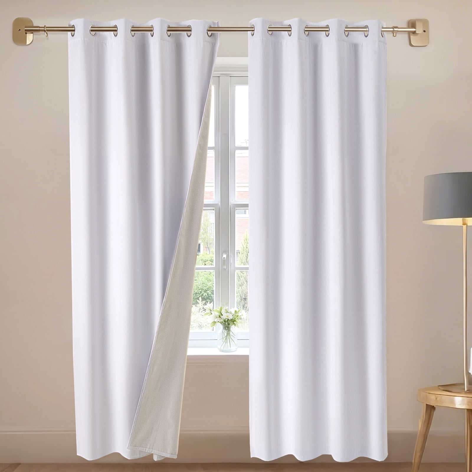 VEVOR Blackout Curtains, 84 Inch Length 2 Panels Set, 52 Inch Wide Each, Thermal Insulated 100% Blackout Light Blocking Drapes, 3-Layer, with Grommets, Curtains for Living Room Window, White